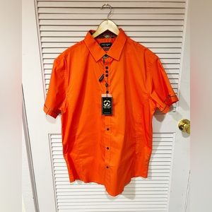 Alex Vando men’s button down shirt XL shorts sleeve coral stretch
